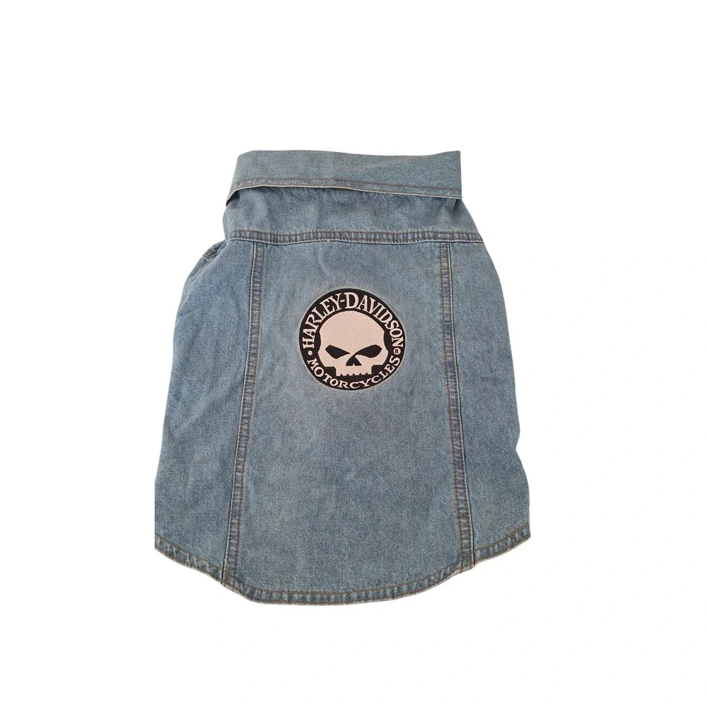 Harley-Davidson Dog Denim Vest Medium Willie G Skull Blue Biker Pet Jacket